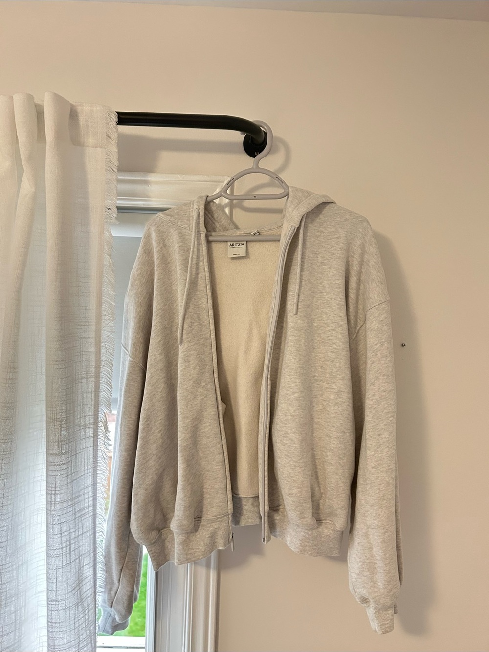 Aritzia Light Gray Zip-Up Hooded Sweater - Picture 2 of 3